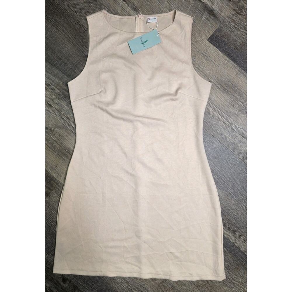 WIHOLL Womens Size L Large Cream Sleeveless Sheath Mini Dress Stretch NWT